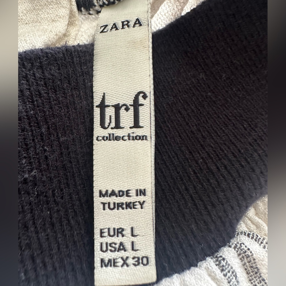 Zara Black and Cream Striped Blouse, size large - Picture 5 of 9